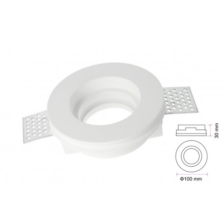 Portafaretto Lampada Led GU10 Da Incasso A Scomparsa Corpo Rotondo In Gesso Bianco Verniciabile Diametro 100mm SKU-3652
